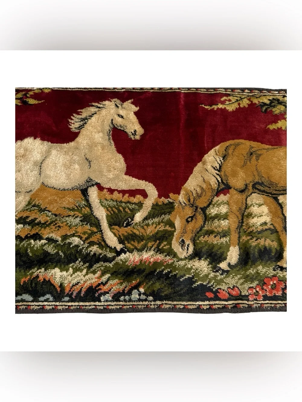 Vintage Horse Tapestry Wall Hanging Equestrian Rug Western Ranch Decor 38x19.5”